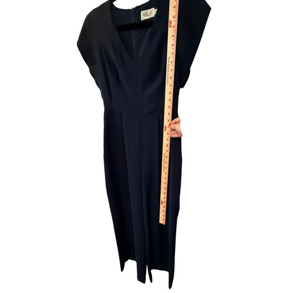 Anthropologie 2 Eliza J Wide Leg Jumpsuit Flutter Sleeve V-Neck Boho Navy Blue - Picture 6 of 8